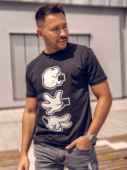Camiseta negra de algodón con estampado para hombre Bolf KS1997A