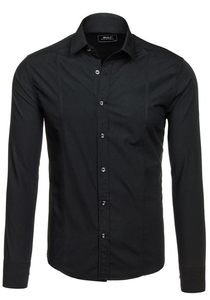 Hombre Camisa elegante de manga larga Negro Bolf 6944