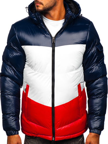 Chaqueta acolchada de invierno para hombre color azul oscuro y rojo Bolf 6593