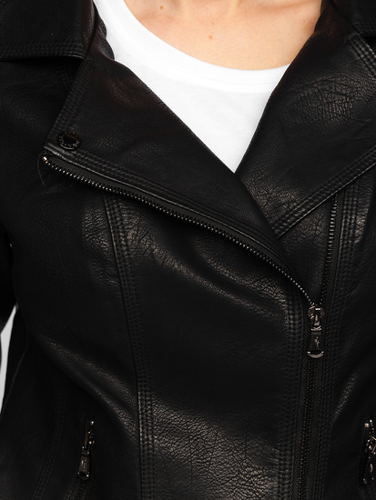 Chaqueta ramonera de cuero para mujer negro Bolf 20R9