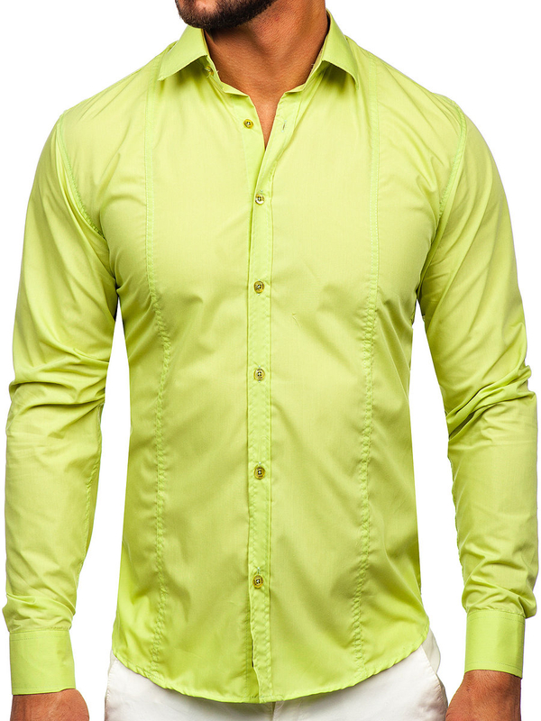 Hombre Camisa elegante de manga larga Verde Bolf 6944