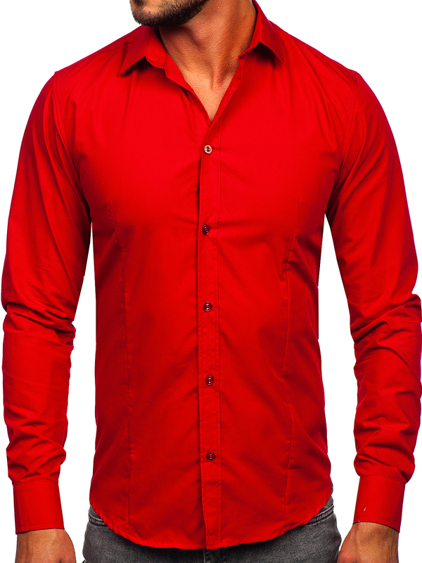 Camisa elegante rojo oscuro de manga larga para hombre Bolf 1703