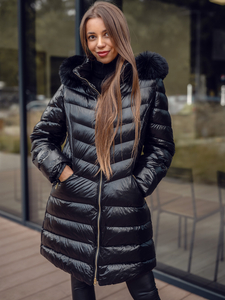 Chaqueta larga acolchada abrigo de invierno con capucha para mujer negro Bolf 5M3162