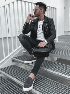 Chaqueta ramonera de cuero para hombre negro Bolf 0006-A