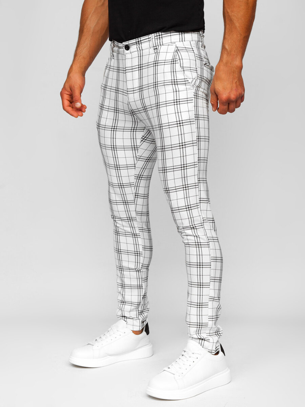 Pantalón chinos a cuadros de tela para hombre blanco Bolf 0054