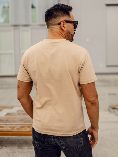Camiseta lisa de algodón beige para hombre Bolf 192397A