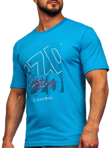 Camiseta algodón de manga corta para hombre azul turquesa Bolf 14748