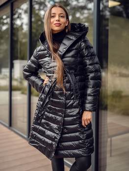 Chaqueta larga acolchada abrigo de invierno con capucha para mujer negro Bolf 5M3159