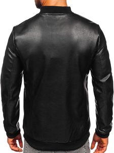 Chaqueta bomber de cuero para hombre negro Bolf 11Z8015
