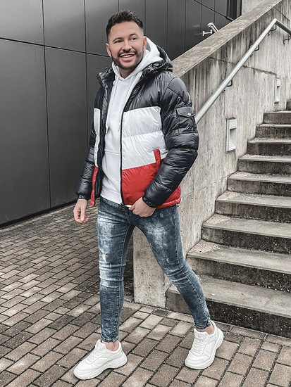 Chaqueta acolchada de invierno para hombre color azul oscuro y rojo Bolf 6593