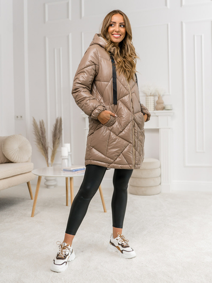 Abrigo largo de invierno acolchado con capucha para mujer color camel Bolf 5M3189A