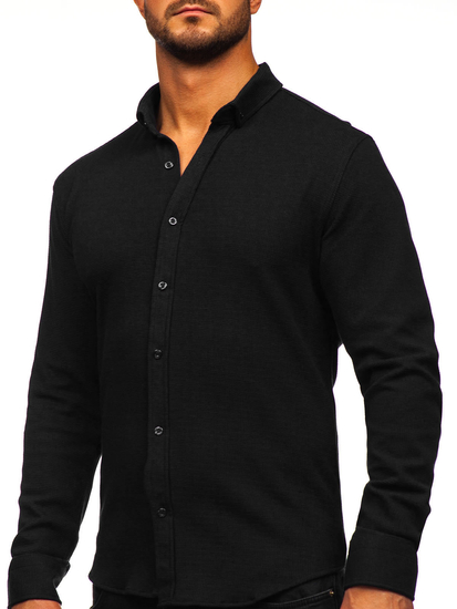 Camisa muselina de manga larga para hombre negro Bolf 506