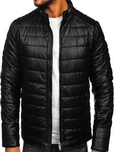 Chaqueta biker de cuero para hombre negro Bolf EX950