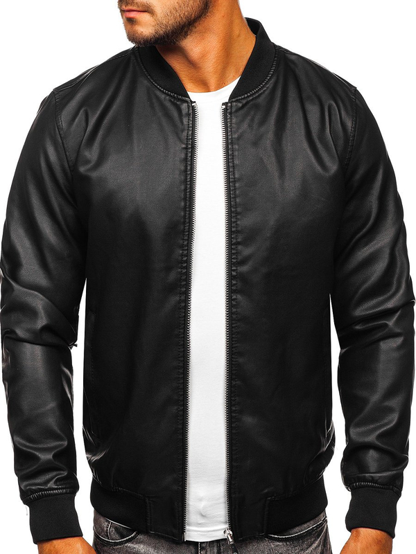 Chaqueta bomber de cuero para hombre negro Bolf HK05