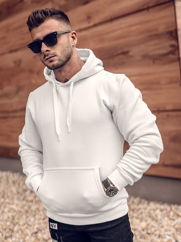 Sudadera tipo canguro con capucha para hombre blanco Bolf 1004