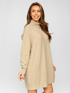 Jersey largo de cuello alto oversize para mujer beige Bolf J51882