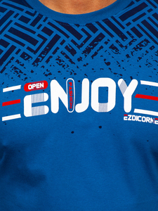 Camiseta algodón de manga corta con impresión para hombre azul Bolf 14720