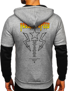 Sudadera con capucha gris para hombre con bolsillo canguro y estampado Bolf HY611