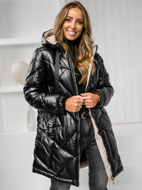 Abrigo largo de invierno acolchado con capucha para mujer color negro Bolf 5M3189A