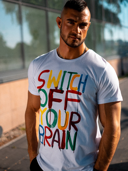 Camiseta blanca estampada para hombre Bolf 1181