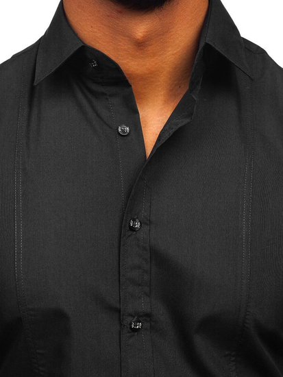 Hombre Camisa elegante de manga larga Negro Bolf 6944