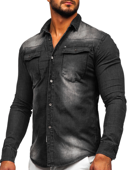 Camisa vaquera de manga larga para hombre negra Bolf MC703N
