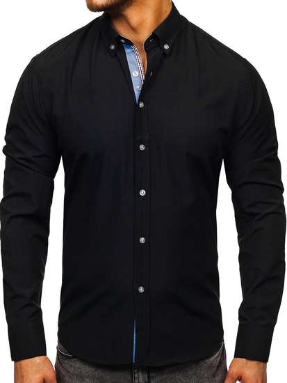 Camisa elegante de manga larga para hombre negro Bolf 8838-1
