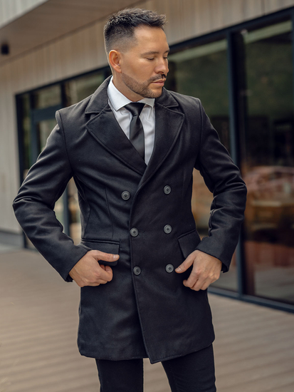 Abrigo largo de invierno con doble botonadura para hombre negro Bolf 79B3A-073