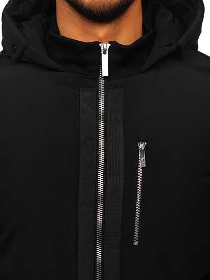 Chaqueta de invierno larga para hombre con capucha Negro Bolf 5M3121