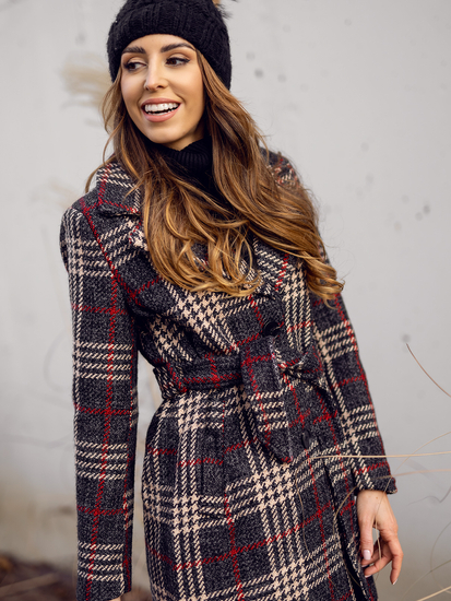 Abrigo forrado de invierno largo con cinturón para hombre grafito Bolf OMDL011