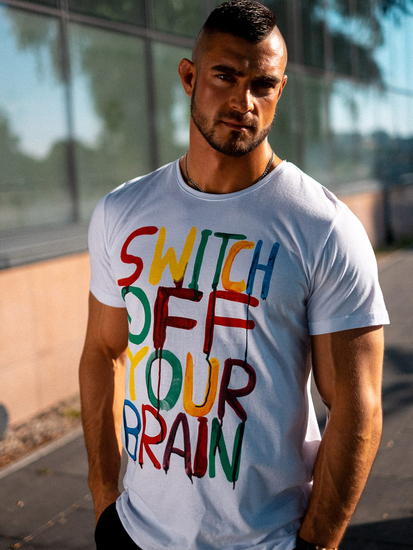 Camiseta blanca de algodón con estampado para hombre Bolf 1181B