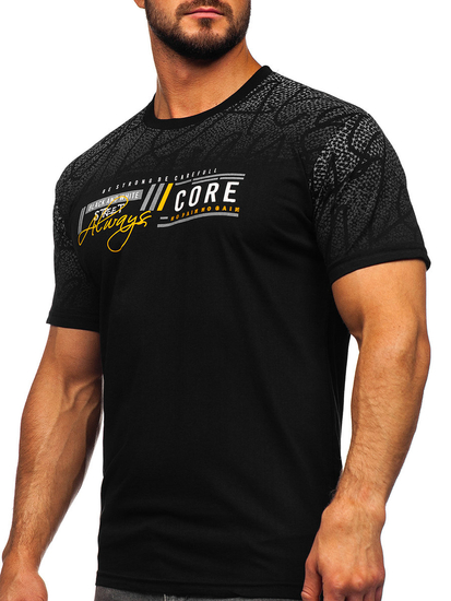 Camiseta algodón de manga corta con impresión para hombre negro Bolf 14710