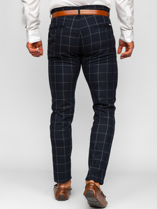 Pantalón chino de cuadros para hombre azul oscuro Bolf 0050