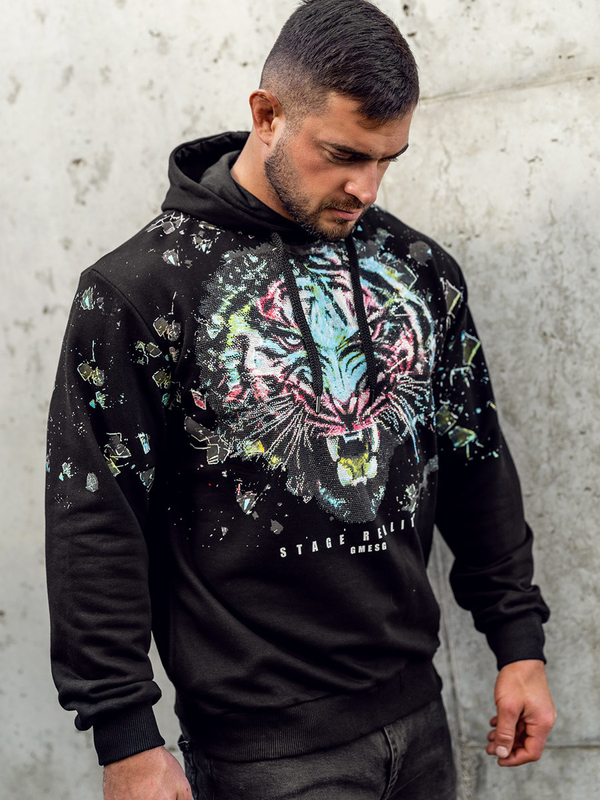 Sudadera con capucha con aplicación decorada para hombre negro Bolf 6420