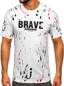 Camiseta  algodón de manga corta con impresión para hombre blanco Bolf 14727