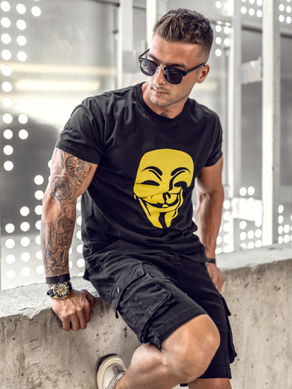 Camiseta de manga corta con impresión para hombre negro Bolf 14400A