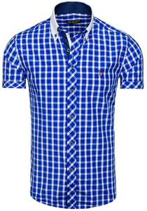 Camisa elegante de cuadros para hombre con manga corta azul aciano Bolf 5531