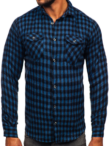 Camisa franela a cuadros de manga larga para hombre azul oscuro Bolf 22701