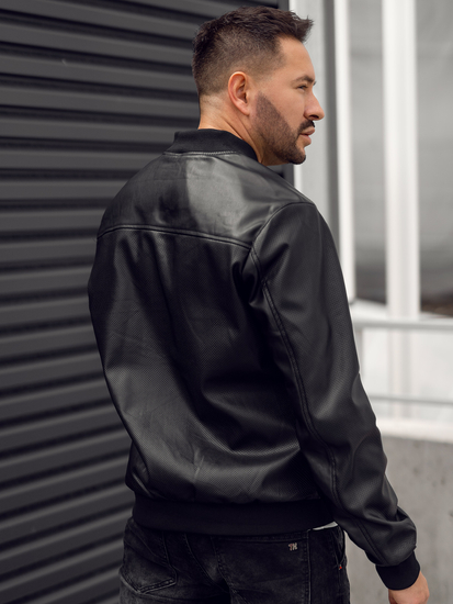 Chaqueta bomber de cuero para hombre negro Bolf 7110A
