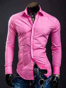 Camisa elegante coral de manga larga para hombre Bolf 1703A