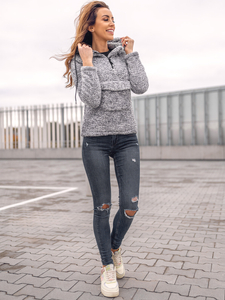 Sudadera polar con capucha para mujer color gris oscuro Bolf HH008