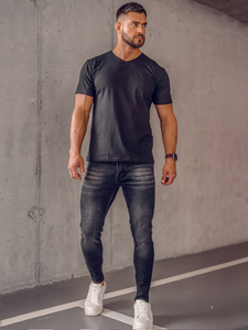 Camiseta lisa de hombre negra con cuello en V Bolf 192131A
