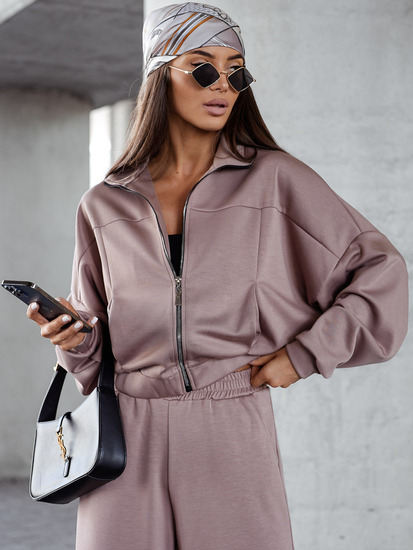 Chándal de dos piezas con cremallera para mujer color mantequilla capuchino Bolf 821109