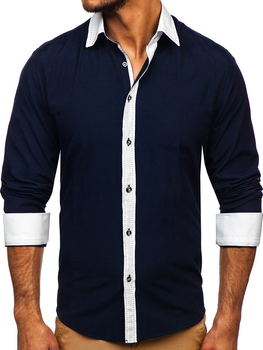 Camisa elegante a manga larga para hombre color azul oscuro Bolf 6882