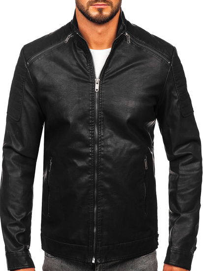 Chaqueta de cuero ecológico para hombre negro Bolf EX229