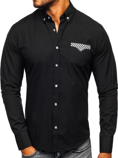 Camisa elegante de manga larga para hombre negro Bolf 4711