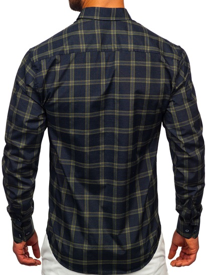 Camisa a cuadros de manga larga para hombre verde Bolf 22749