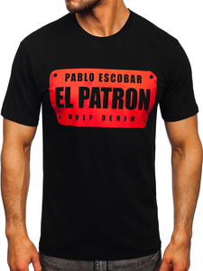 Camiseta negra de algodón para hombre con estampado Bolf 14402