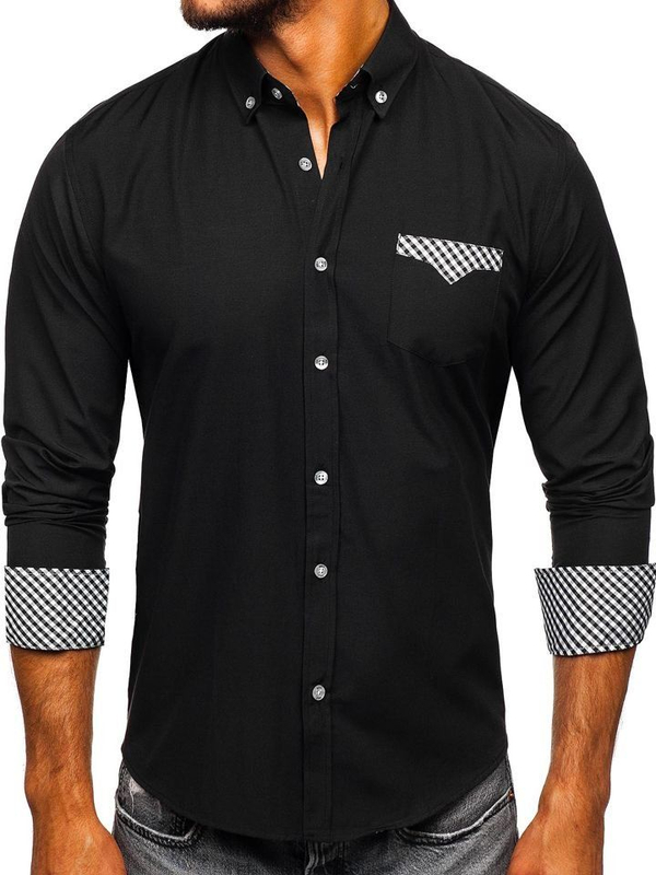Camisa elegante de manga larga para hombre negro Bolf 4711