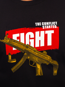 Camiseta algodón de manga corta con impresión para hombre negro Bolf 14709